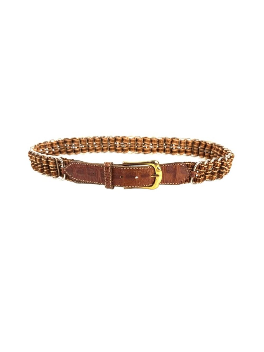 NANNI Italian Luxury Woven Leather Braided Belt Brown Tan
